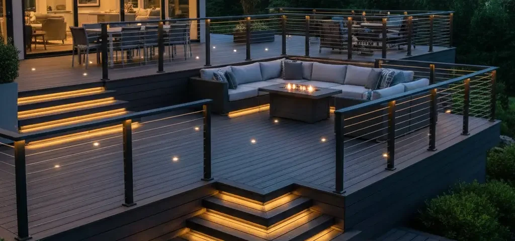 Under-Rail and In-Deck Lighting Ideas for Multi-Level Decks
