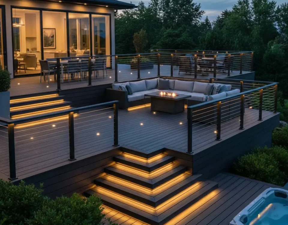 Under-Rail and In-Deck Lighting Ideas for Multi-Level Decks